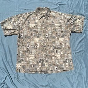 Cooke Street button down short sleeve shirt Sage w/ hawaii hula girl theme Large